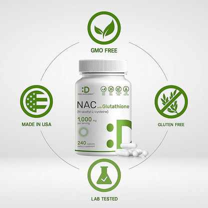 2 Pack NAC Supplement (N-Acetyl Cysteine) 1,000mg Serving with Reduced Glutathione, 480 Capsules