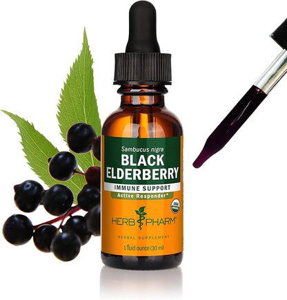 Herb Pharm Certified Organic Black Elderberry Liquid Extract for Immune System Support, Organic Cane Alcohol, 1 Oz