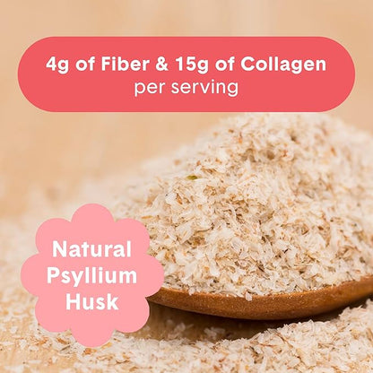 Bellway Super Fiber Powder + Collagen, Sugar-Free Psyllium Husk Powder with Collagen Peptides and Hyaluronic Acid for Gut Health, Healthy Skin, Nails, Bones & Joints, Strawberry Lemonade (11 Servings)