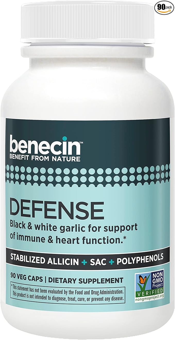 Benecin Defense 1500 mcg Stabilized Allicin per Capsule | Plus high Amounts of SAC & Polyphenols from Black Garlic | Powerful Support of Immune & Heart Function (90 Count, 90, Count)