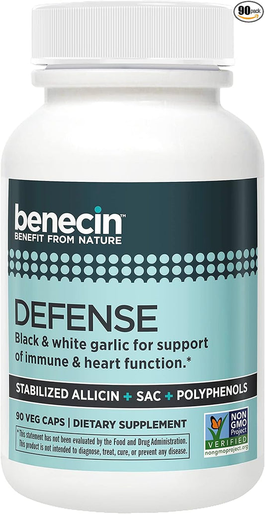 Benecin Defense 1500 mcg Stabilized Allicin per Capsule | Plus high Amounts of SAC & Polyphenols from Black Garlic | Powerful Support of Immune & Heart Function (90 Count, 90, Count)