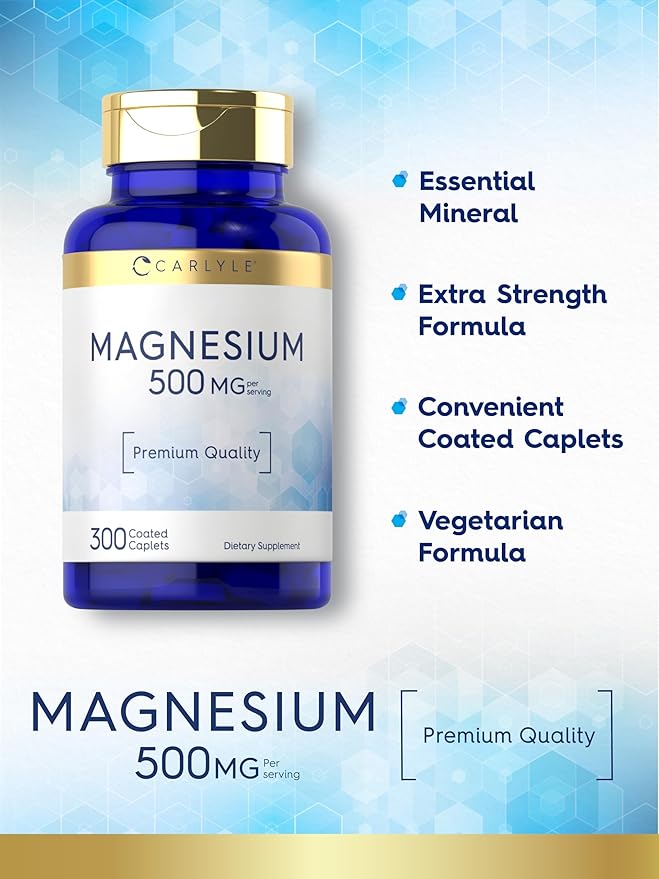 Carlyle Magnesium 500mg | 300 Coated Caplets | Vegetarian, Non-GMO, and Gluten Free Supplement