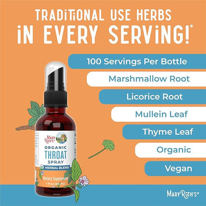 MaryRuth Organics Throat Spray (Unflavored) & Echinacea Purpurea Drops | USDA Organic, Clean Label Project Verified® | Vitamins for Throat Relief, Immunity & Overall Health | Vegan, Non-GMO