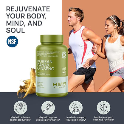 Korean Red Panax Ginseng 2000mg 120 Vegan Capsules Super Strength Extract NSF Certified Supplements, High Ginsenosides Supports Energy, Stamina, Performance and Clarity