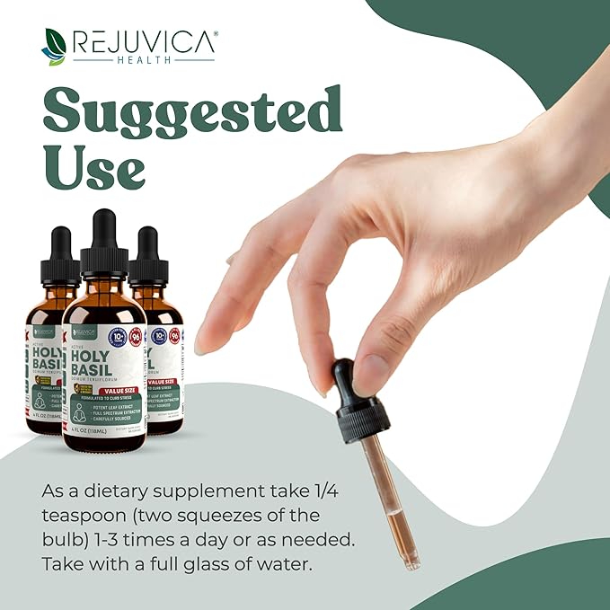 Rejuvica Health Active Holy Basil - Advanced Stress Support Supplement - Made with Holy Basil Leaves - Liquid Extract for Better Absorption