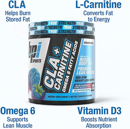 BPI Sports CLA + Carnitine – Conjugated Linoleic Acid – Weight Loss Formula – Metabolism, Performance, Lean Muscle – Caffeine Free – for Men & Women – Blue Raspberry – 50 Servings – 12.34 oz.