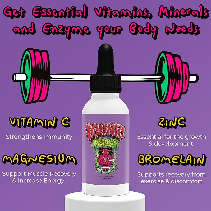Liquid Recovery Supplement - Support Muscle Recovery, Reduce Cramps, Boost Energy & Immunity - Magnesium Drops with Vitamin C, Zinc & Bromelain (60ml) | 1 Month Supply