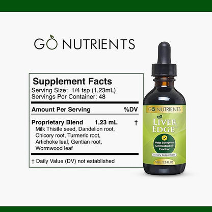 Go Nutrients Liver Edge – Milk Thistle Supplement for Liver Cleanse, Detox & Repair with Artichoke Extract for Health & Fatty Liver Support, Organic Liquid Drops & Tincture - 2 oz, 48 Servings
