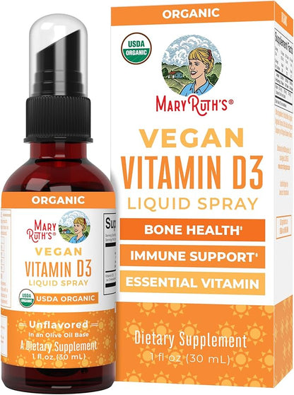 Vitamin D USDA Organic | Vitamin D3 Liquid | Sugar Free | Liquid Vitamin D Spray Immune Support for Adults & Kids | Bone Health | VIT D3 | Vegan | Gluten Free | Non-GMO | 30 Servings