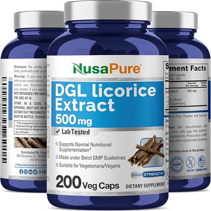 NusaPure DGL Licorice Extract 500 mg 200 Veggie Capsules (Vegan,Non-GMO)