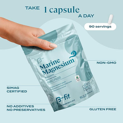 Marine Magnesium - 90 Capsules - 3-Month Supply - High Bioavailability Magnesium Supplement - No Additives & Gluten Free - Good Absorption - Simag Certified