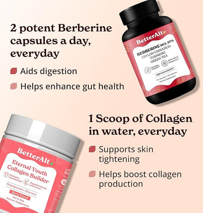 Beauty Duo with Collagen (200g) for natural, radiant and Glowing skin and Berberine Capsules (120) for improved digestion & Immunity|100% Natural, Non GMO & Vegan
