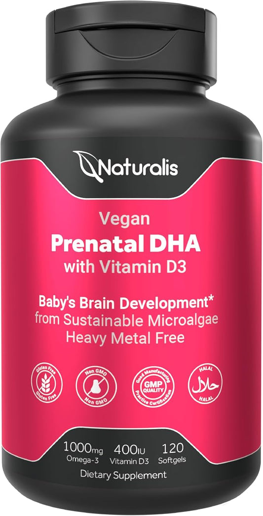 Vegan Prenatal with Full Specrum Omega-3 | Algae DHA, EPA, DPA, Vitamin D3 & Active Folic L 5-MTHF | Vegan Society Certified, Sustainably Sourced, Non-GMO & Soy Free | 120 Veggie Softgels