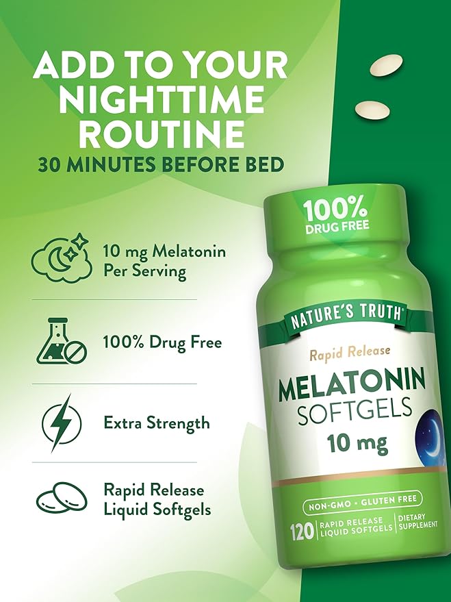 Nature's Truth Melatonin 10mg | Rapid Release Liquid Softgels | 120 Count | Non-GMO & Gluten Free Supplement