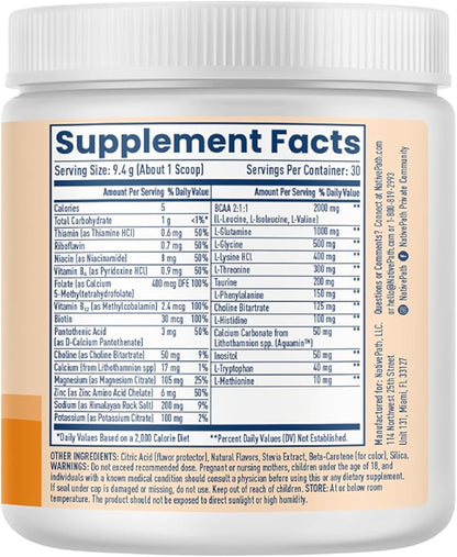 NativePath Native Hydrate, Zero Sugar, Electrolytes Powder with BCAAs, Tangerine Hydration, Keto & Paleo Friendly, 30 Servings