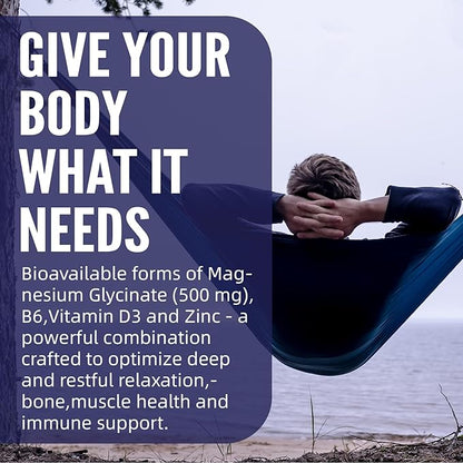 Magnesium Glycinate 500 mg for Adults - Plus D3,B6 & Zinc - Magnesium Glycinate Gummies,High Absorption - Support for Relaxation,Brain,Bone & Immunity Health - Sugar Free - 120Cts