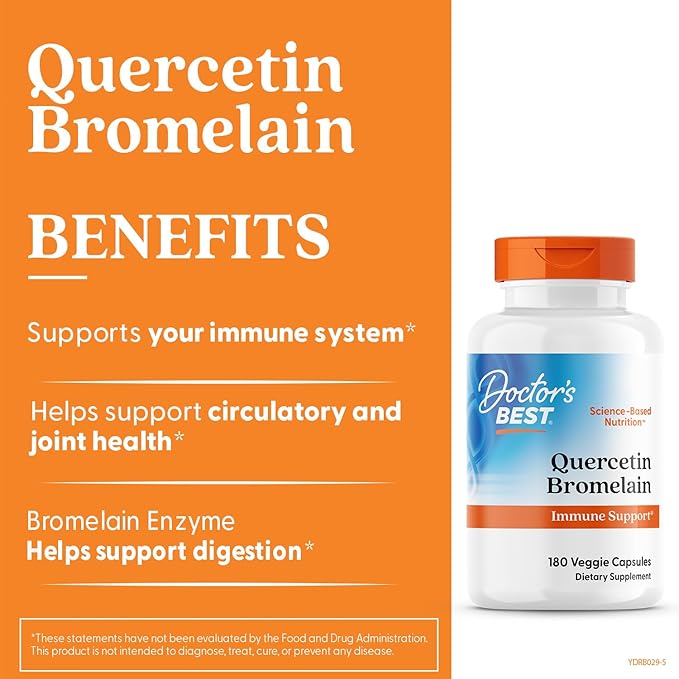 Doctor's Best Quercetin Bromelain, Immunity Support Capsule, Heart, Joint & Healthy Respiratory System, Non-GMO, Vegan, Gluten Free, Soy Free,180 VC