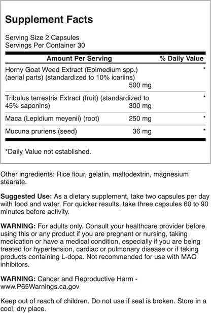 Swanson Horny Goat Weed Complex - with Tribulus and Maca - 60 Capsules (1 Pack)