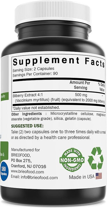 Brieofood Bilberry Extract 2000 mg per Serving 180 Capsules