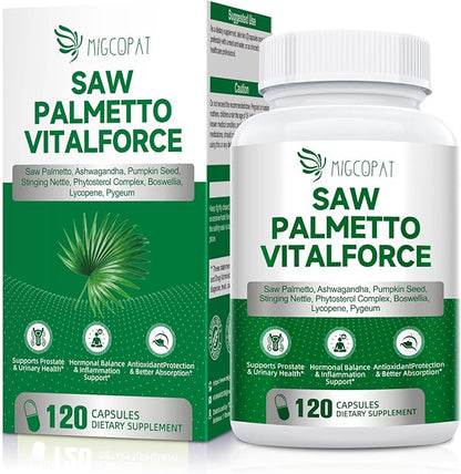 Saw Palmetto for Men - Prostate Support Supplement with Ashwagandha, Zinc, Pumpkin Seed, Lycopene & Stinging Nettle– Herbal Formula for Prostate, Urinary Wellness and Hormone Balance – 120 Capsules