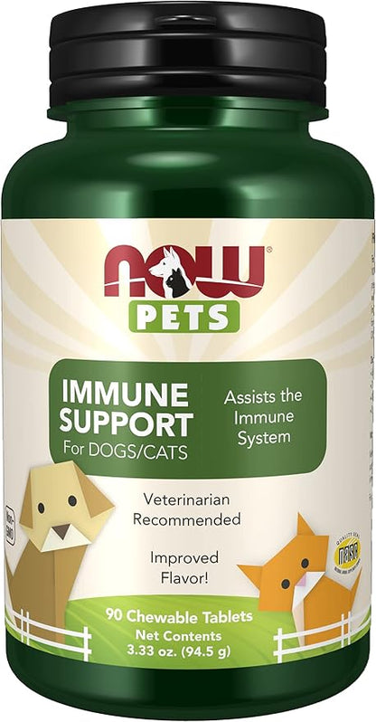NOW Foods Pet Health, Immune Support Supplement, Formulated for Cats & Dogs, NASC Certified, 90 Chewable Tablets