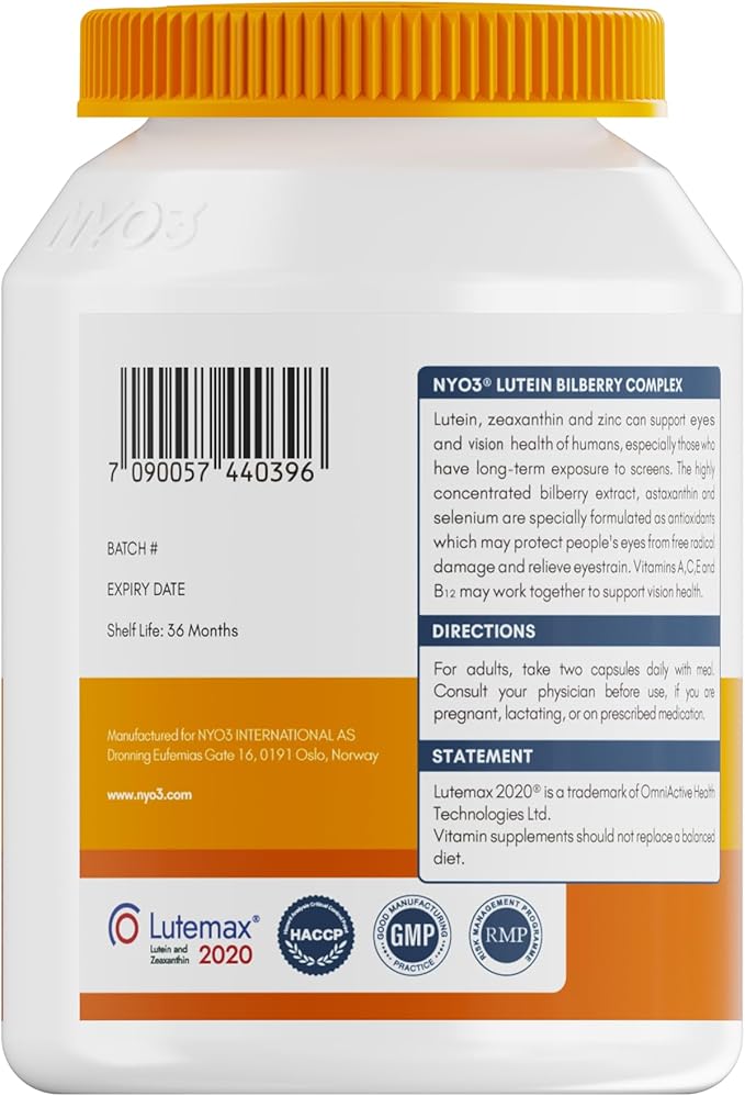 Lutein 20mg and Zeaxanthin Supplements, Lutemax 2020, 60 Softgels Advanced Bilberry & Astaxanthin, Vitamins A, C, E, B12 & Minerals, Eye Health & Vision Protection