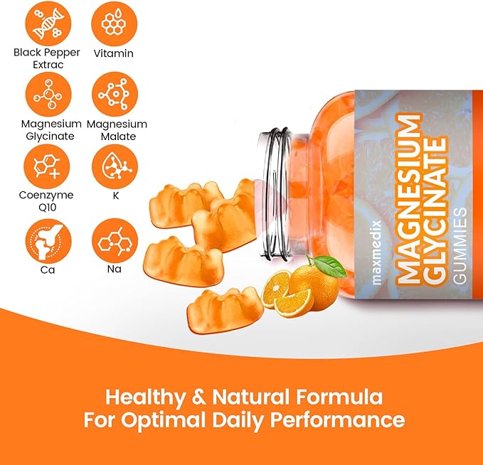 Magnesium Gummies 1000mg -Magnesium Glycinate Supplement and Magnesium L-Threonate Gummy,Sugar Free Magnesium Potassium Supplement for Calm Mood, Muscle, Bone & Sleep Support 90 Orange Gummies