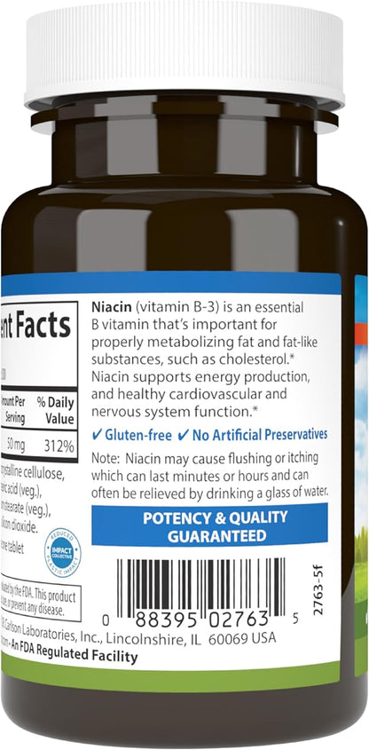 Carlson - Niacin, 50 mg, Supports Cholesterol Metabolism, Energy Production, Heart Health, Nerve Function, 300 Tablets