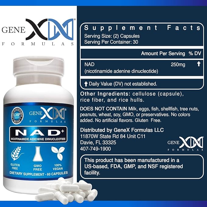 Genex Formulas NAD+ 250mg Serving 60 Capsules Nicotinamide Adenine Dinucleotide (Actual NAD+ Not a Precursor) (3)