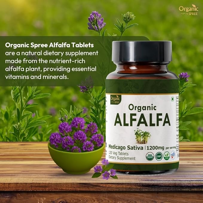 Alfalfa 120 Tablets | Medicago Sativa (Alfalfa) | USDA Organic Certified | Superfood Supplement with Vitamins and Minerals | Organic and Natural 120tab - Pack of 2