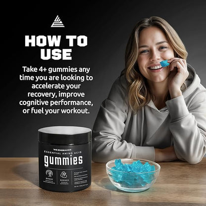 Endeavor Essential Amino Acids Gummies 5g Serving Sugar Free Supplements for Men and Women, EAA Gummy Vegan 120 Count 30 Day Supply