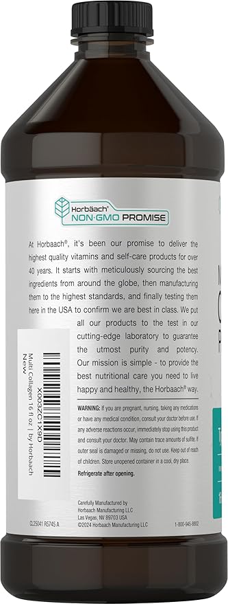Horbaach Multi Collagen Protein 16 fl oz | Fruit Flavor | Liquid Collagen Peptides | Type I, II, III, V, X | Non-GMO, Gluten Free Supplement