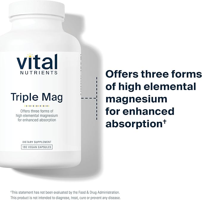 Vital Nutrients Triple Magnesium Complex Supplement | Vegan Magnesium Glycinate, Malate & Oxide 250mg | Easily Absorbed Magnesium Supplement for Stress, Muscle, Heart, Bone Support | 180 Capsules