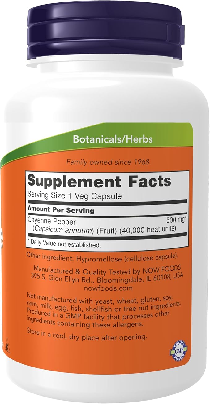 NOW Foods Supplements, Cayenne (Capsicum annuum) 500 mg, Herbal Support, for Digestive Health, 250 Veg Capsules