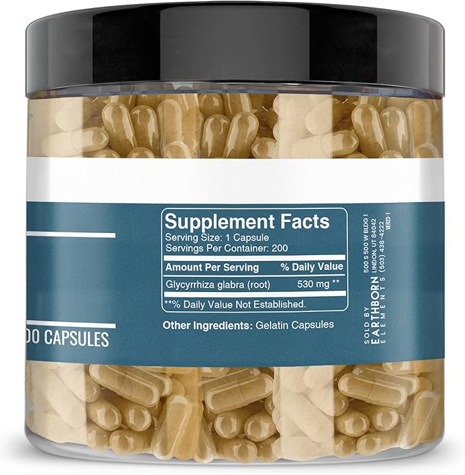 Earthborn Elements Licorice Extract 200 Capsules, Pure & Undiluted, No Additives