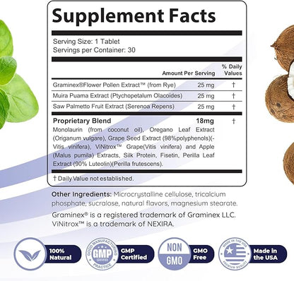 FlowForceMax Herbal Support Supplement - Natural Plant-Based Formula with Saw Palmetto Extract | 30 Chewable Tablets, 6 Month Supply, Made in USA