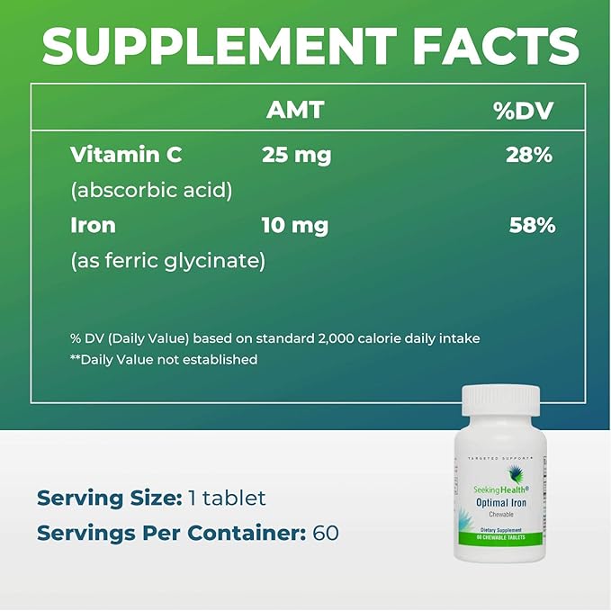 Seeking Health Iron Chewable, with Vitamin C, Supports Healthy Blood and Muscle Development, Vegan and Vegetarian (60 Tablets)*