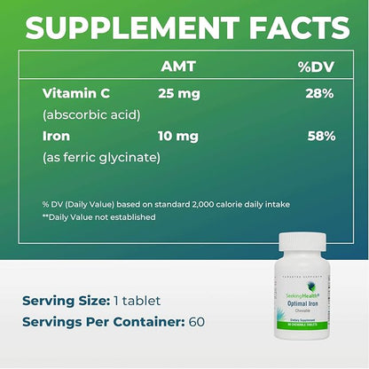 Seeking Health Iron Chewable, with Vitamin C, Supports Healthy Blood and Muscle Development, Vegan and Vegetarian (60 Tablets)*