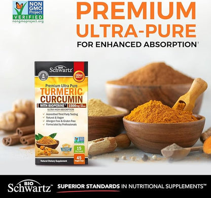 65 Billion CFU Daily Probiotic Supplement (1 Month Supply) Plus Turmeric Curcumin with Black Pepper Extract 1500mg Complex (Trial Size)
