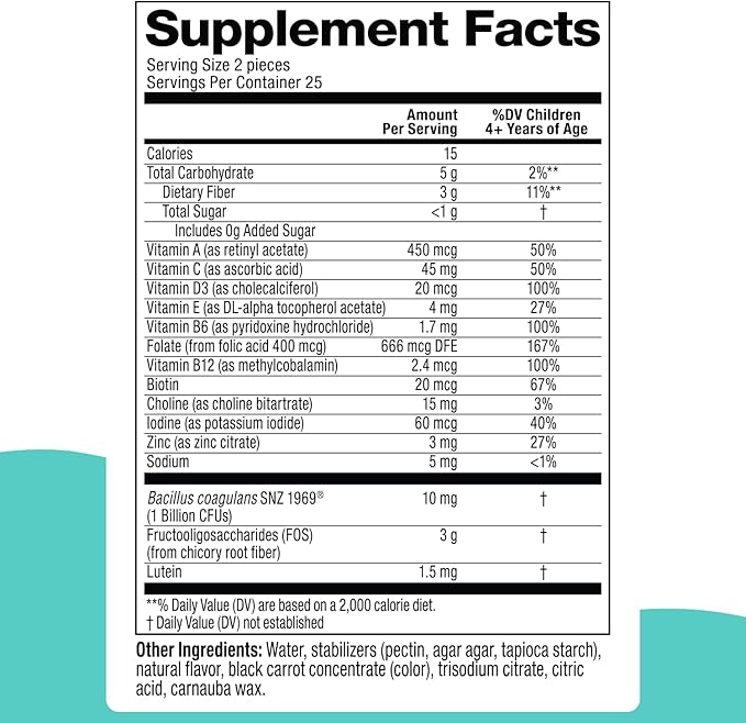 Biostime Kids Multivitamin Gummies with Probiotics & 11 Essential Vitamins (Ages 4+) | Multivitamin for Kids | No Added Sugar Fruity Bites | Free from Top 9 Allergens | 50 Count