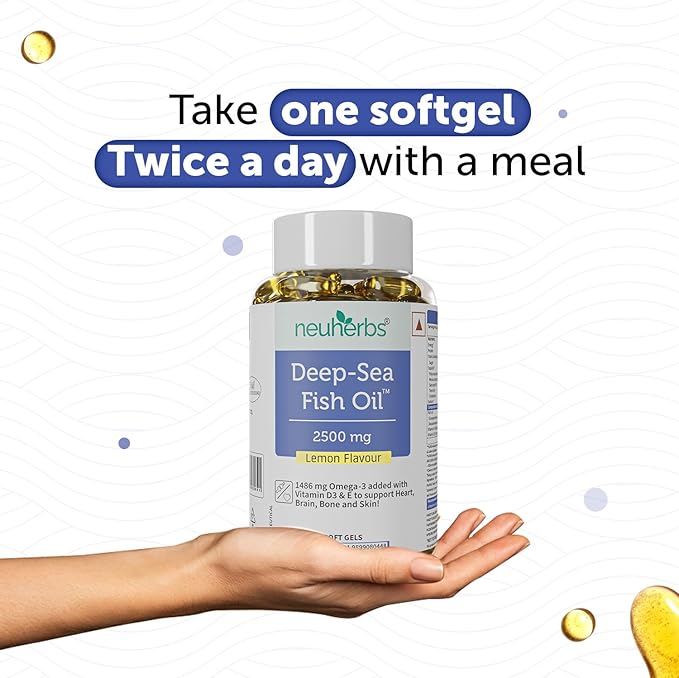 Deep Sea Fish Oil (60 Softgels) Omega 3 Supplement Triple Strength 2500 Mg for Muscle, Joints, Heart & Cognitive Support | No Fishy Burps with Lemon Flavour for Men & Women | (Pack of 1)