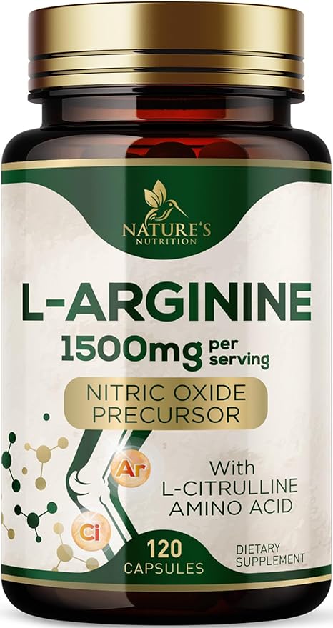 L-Arginine Supplement 1000mg - Heart Health Support - Premium Muscle Supporting Nitric Oxide Precursor Booster for Extra Strength - Gluten Free, Amino Acid Energy Blend For Men - 120 Capsules