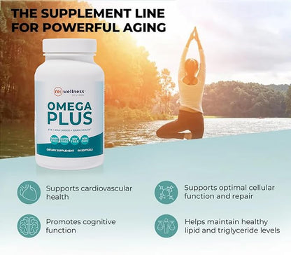 Reignite Wellness by JJ Virgin | Omega Plus | High-Dose Fish Oil Supplement | Supports Cardiovascular System & Joints | EPA & DHA Promotes Memory, Focus & Healthy Response to Stress | 60 Softgels