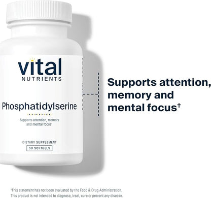 Vital Nutrients Phosphatidylserine | 150mg Phosphatidylserine Supplement | Powerful Nootropic for Attention, Memory, and Mental Focus Support* | Gluten, Dairy, Soy Free | Non-GMO | 60 Softgels