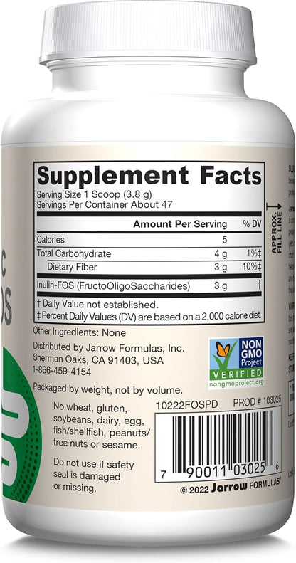 Jarrow Formulas® Prebiotic Inulin FOS Prebiotic Fiber Supplement, 6.3 Oz, Prebiotics for Gut Health and Digestive Support, Approx. 47 Servings