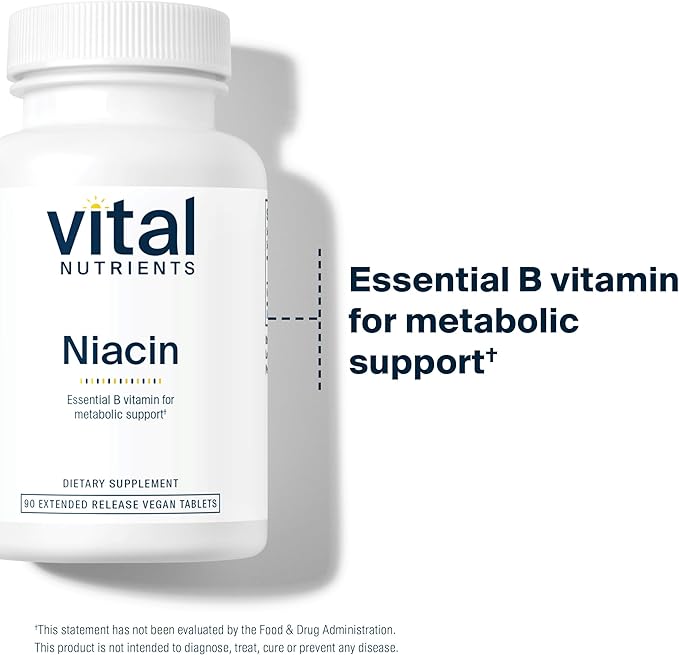 Vital Nutrients Niacin 500mg | Timed-Release Niacin Supplement for Men & Women | Vitamin B3 Supports Heart Health and Protein & Fat Metabolism | Gluten, Dairy, Soy Free | Non-GMO | 90 Tablets