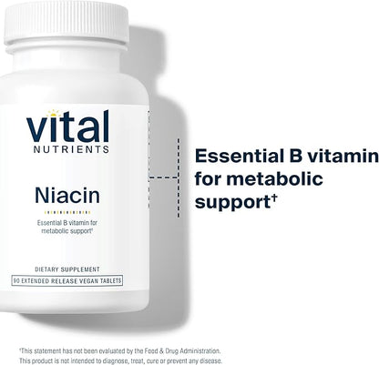 Vital Nutrients Niacin 500mg | Timed-Release Niacin Supplement for Men & Women | Vitamin B3 Supports Heart Health and Protein & Fat Metabolism | Gluten, Dairy, Soy Free | Non-GMO | 90 Tablets