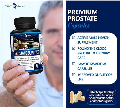 Potent Garden Prostate Support 33 Herbs Including Beta Sitosterol, Pygeum and Saw Palmetto for Men Prostate Health Supplements for Men, 90 Caps
