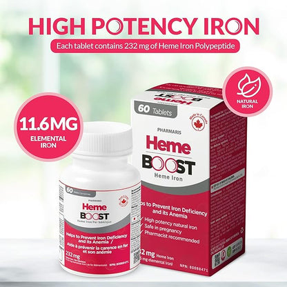 Hemeboost 11.6mg (232mg Heme Iron) I 180 Tablets | High Potency Natural Iron Supplement I High Absorption & Gentle on Stomach I Iron Pills for Adults & Safe for Use in Pregnancy (3)