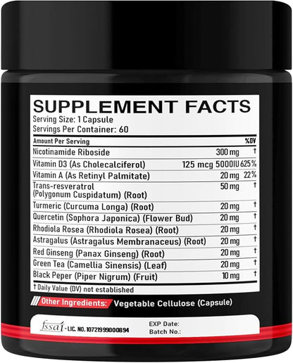 11in1 NAD+ Supplement with Nicotinamide Riboside, Quercetin, Resveratrol and 8 More - 2 Month Supply